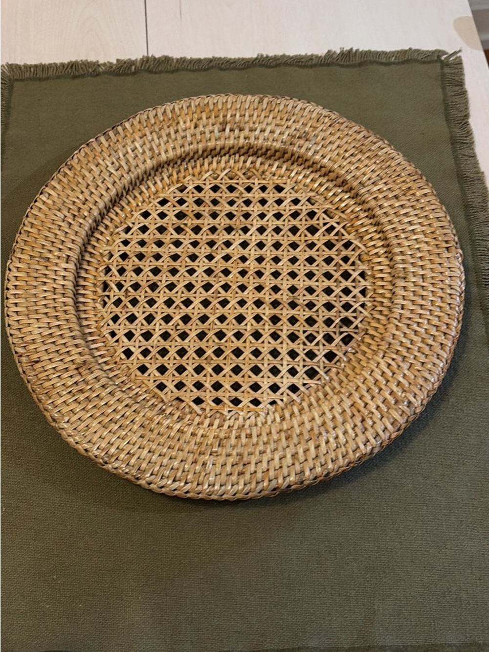 Round Woven Rattan Charger Plates Placemats Set of 2 Natural Brown Boho Coastal